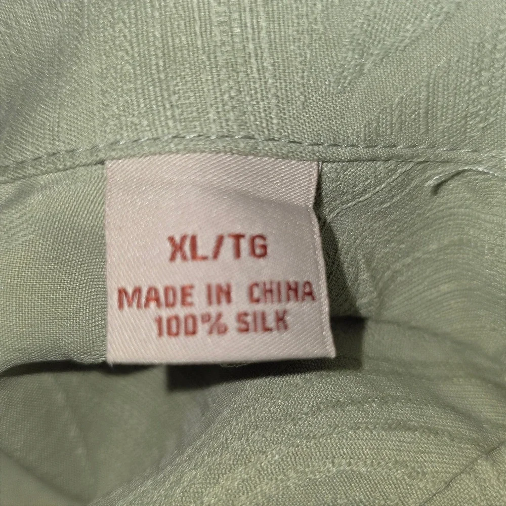 Tommy Bahama Silk Tropical Leaf Camp Shirt Mens Size XL Green Jacquard EUC